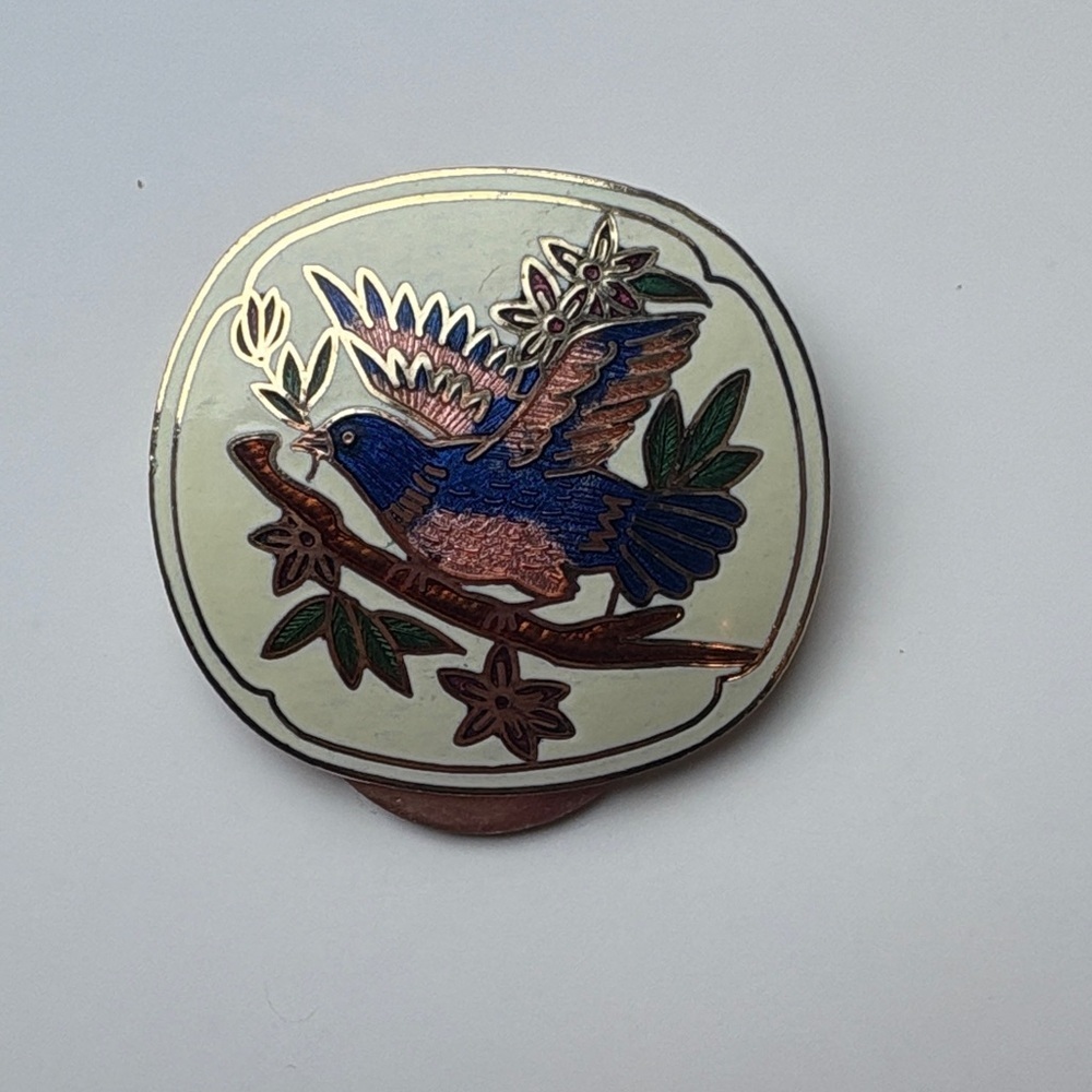 Antique Blue and Green Bird Enamel Pin/Scarf Clip - Picture 4 of 5